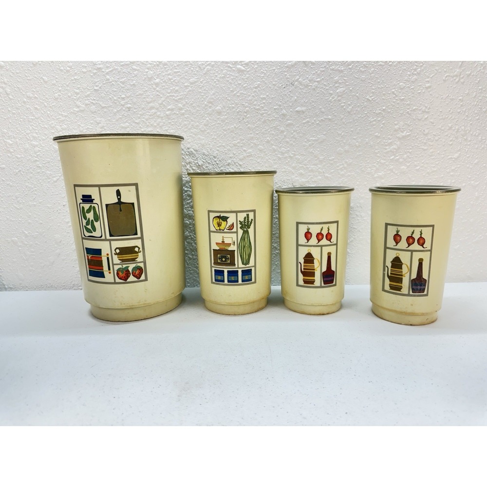 Vintage 4PC Plastic Kitchen Canister Set Avocado Green Lids 1970s MCM